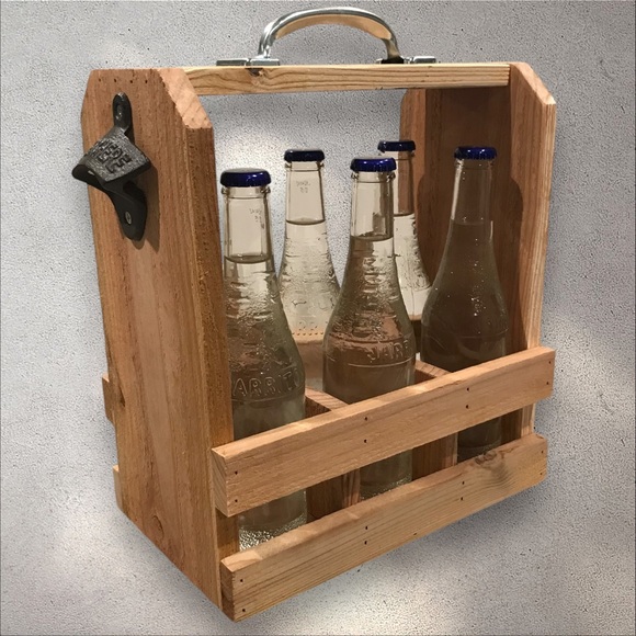 Handmade Wooden 6-Pack Beverage Caddy Carrier with Bottle Opener - Natural - Picture 9 of 9